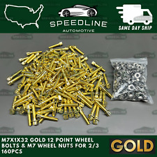 160PC M7x1.0x32 GOLD 12 Point Wheel Bolts & M7 Nuts For 2/3 Piece Wheels 160 picture