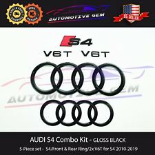 AUDI S4 Emblem GLOSS BLACK Front Grille Rear Trunk Ring V6T Badge Set 2010-2019 picture