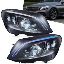 VLAND LED Headlights For 2015-2021 Mercedes C-Class W205 W/Blue Animation DRL picture