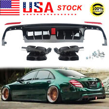 Rear Diffuser Bumper Lip w/LED Light Quad Tips For Benz W222 S63 S65 AMG-Line picture
