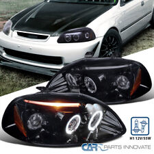 Glossy Black Fit Honda 96-98 Civic 2/3/4Dr Tinted LED Halo Projector Headlights picture