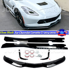 GLOSSY BLACK STAGE 3 FRONT LIP & SIDE SKIRTS FOR CORVETTE C7 Z06 Z51 2014-2019 picture