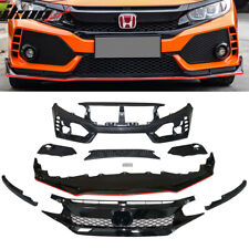 Fits 16-21 Honda Civic TR Style Front Bumper Cover + Grille + Front Lip PP picture