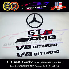 GTC AMG V8 BITURBO Star Emblem Red Black Badge Combo Set for Mercedes C190 R190 picture