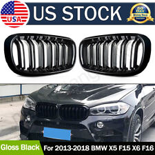 Gloss Black Dual Line Front Kidney Grill Grille For 2014-2018 BMW X5 F15 X6 F16 picture
