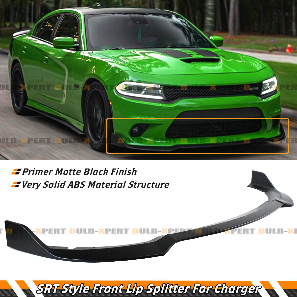 For 2015-22 Dodge Charger SRT Hellcat Scat Pack Satin Black Front Bumper Lip Kit