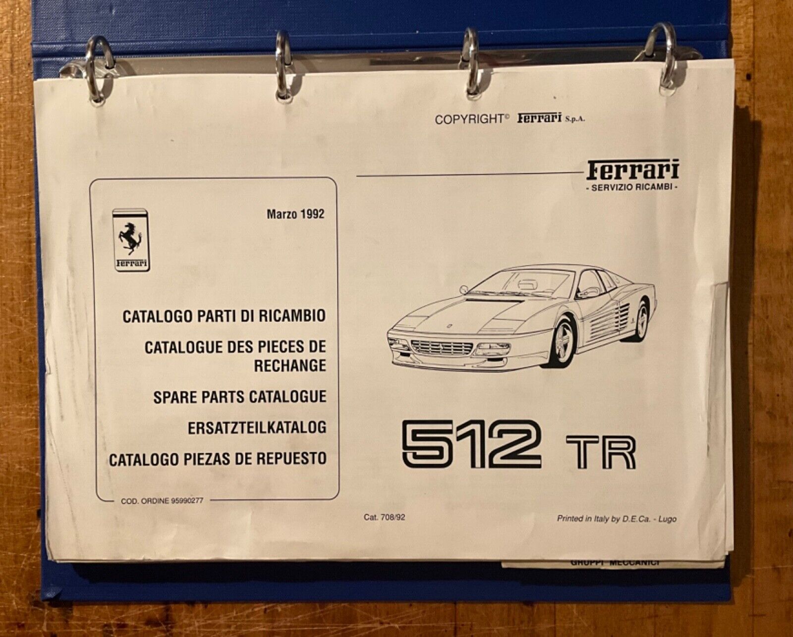 Ferrari 512 TR Spare Parts Catalogue | (708/92) | Original w/ replacement binder