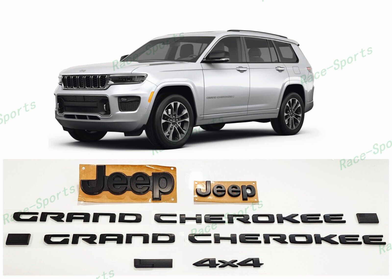 6PCS 2021+ Jeep Grand Cherokee L Front Rear Jeep 4X4 L Door Emblems Matte Black