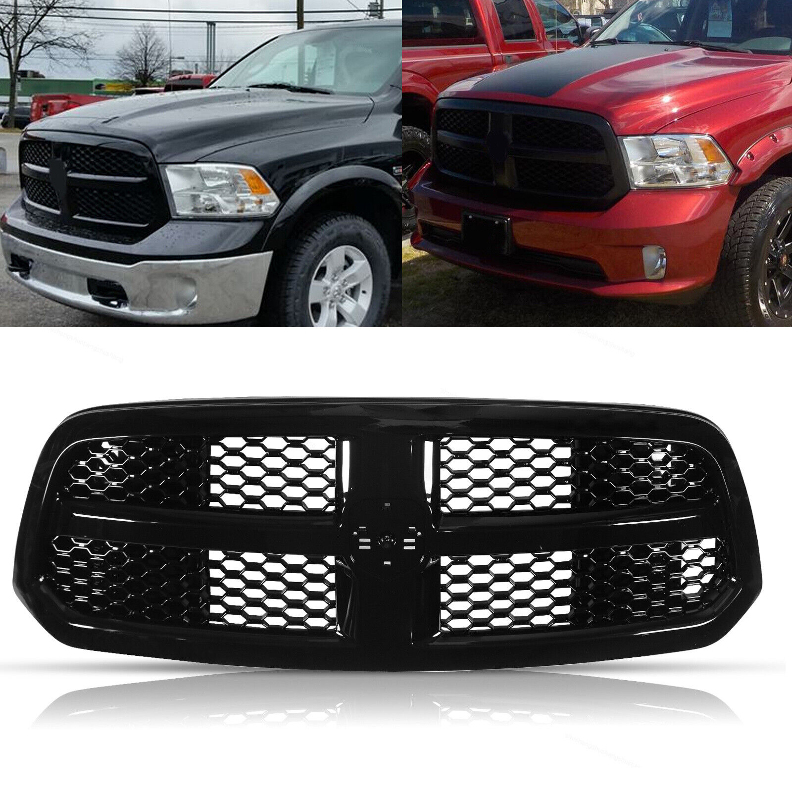 Replace Front Bumper For 2013-2018 Dodge Ram 1500 Upper Glossy Black Grille