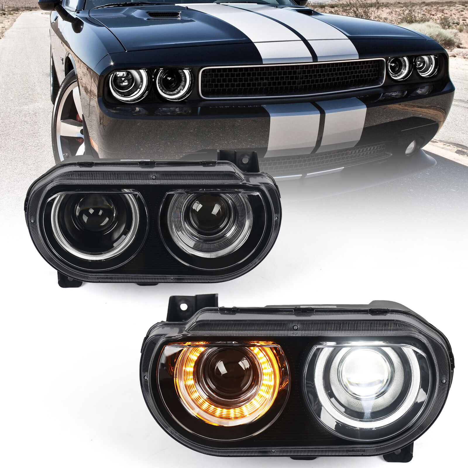 Pair Projector Upgrade Headlights For 2008-2014 Dodge Challenger Front Lamps