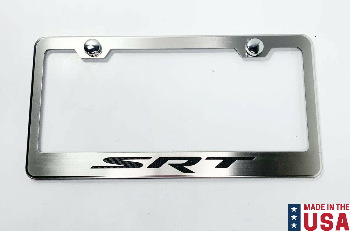 Black Carbon Fiber Inlay License Plate Frame For Dodge SRT - Stainless Steel