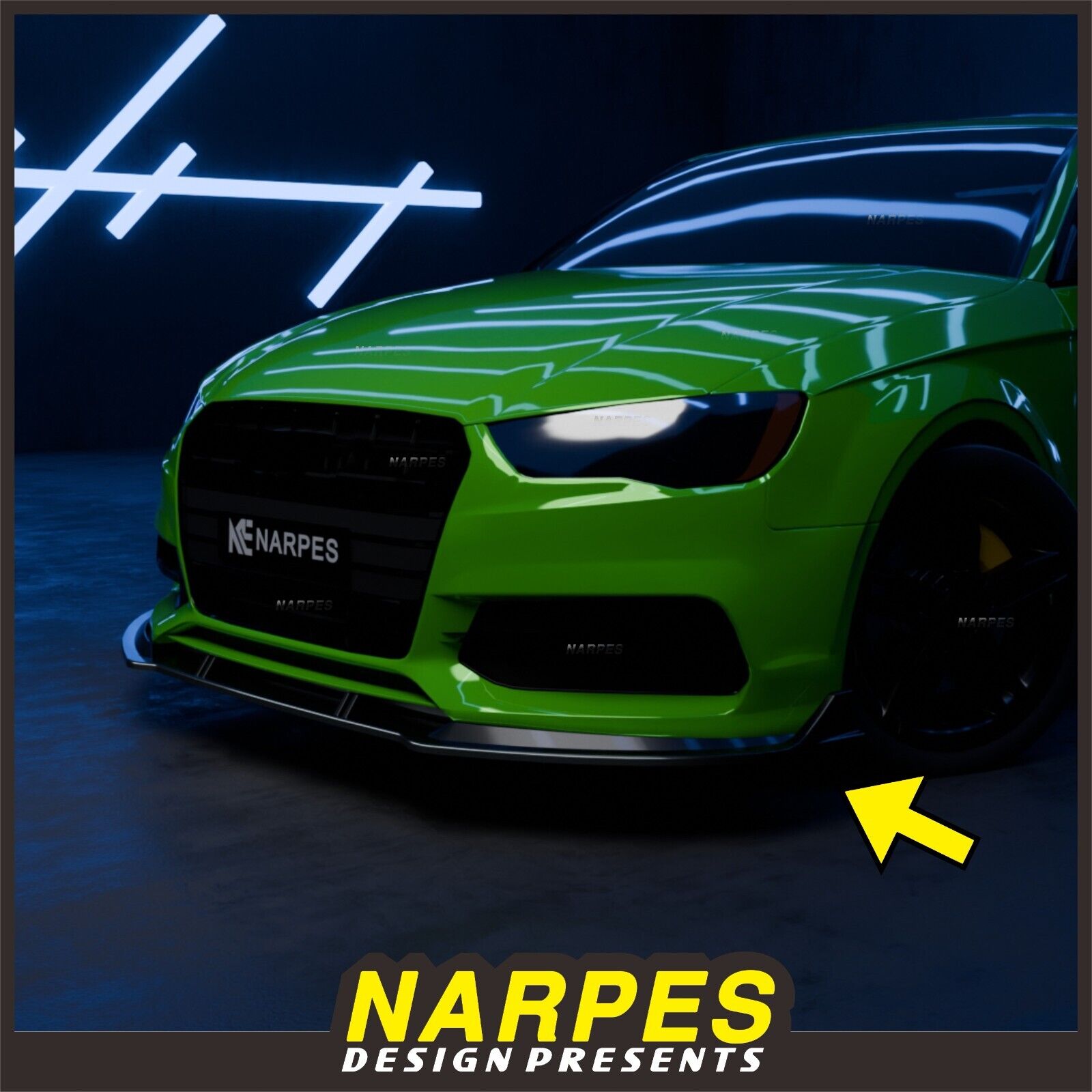 Narpes Front lip For Audi S4 A4 S-Line 2013-2016 Gloss Black Bumper Body Kit