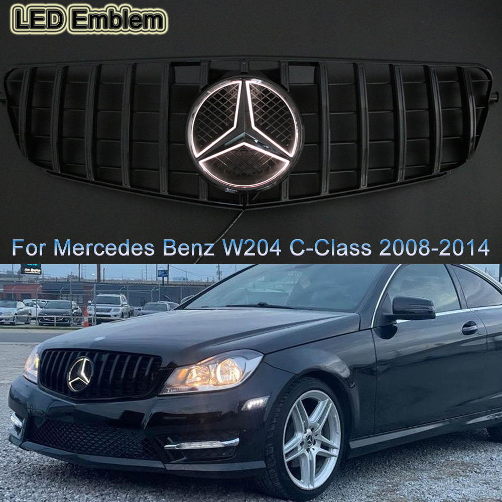 For 2008-2014 Mercedes Benz W204 C-Class C250 C350 GTR Style Grille W/LED Emblem