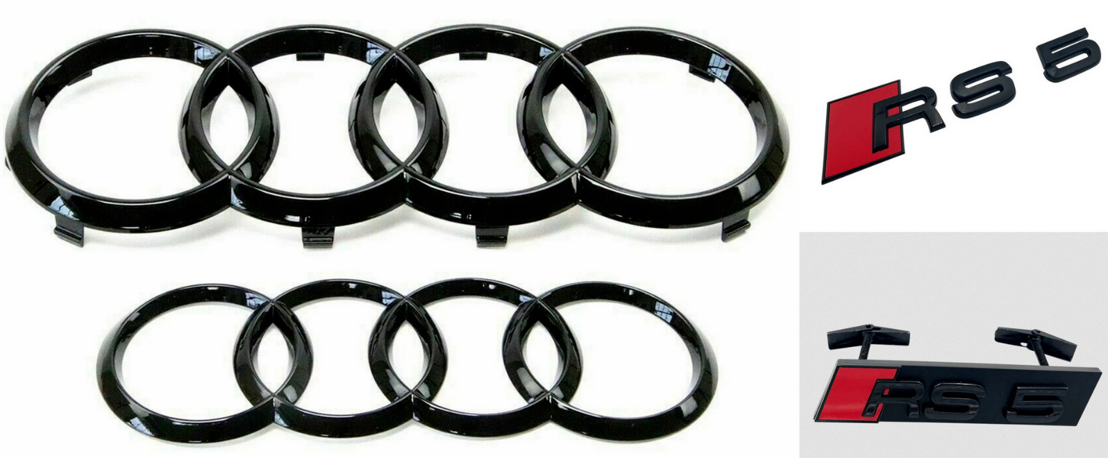 For Audi RS5 Car Front Rear Rings Hood Grille Emblem Trunk Decal Sticker Black