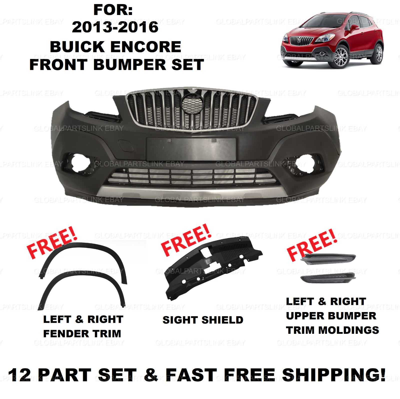 2013 2014 2015 2016 Buick Encore Front Bumper Set Upper Lower With All Grills 