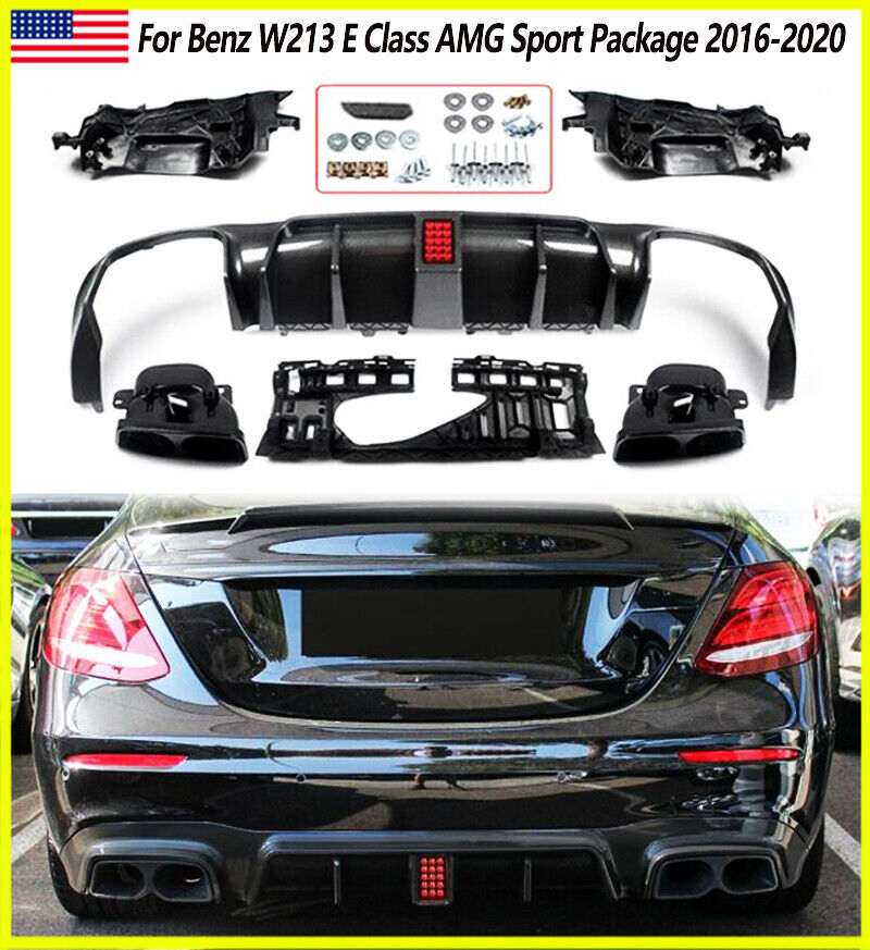 F1 Style Carbon Look Rear Diffuser+Tailpipes Fit Benz W213 E63 AMG 2016-2020