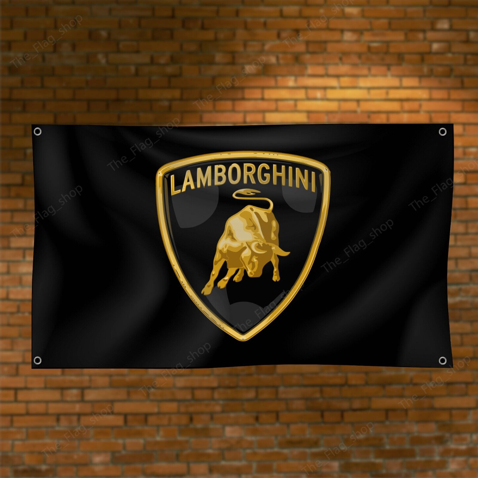 Lamborghini 3x5 ft Black Banner Racing Flags Car Show Garage Man Cave Wall Decor