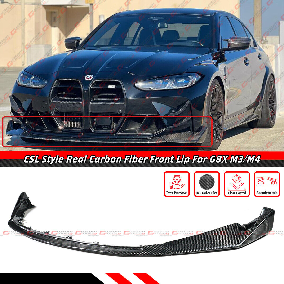 For 2021-2024 BMW G80 M3 G82 G83 M4 CSL Style Real Carbon Fiber Front Bumper Lip