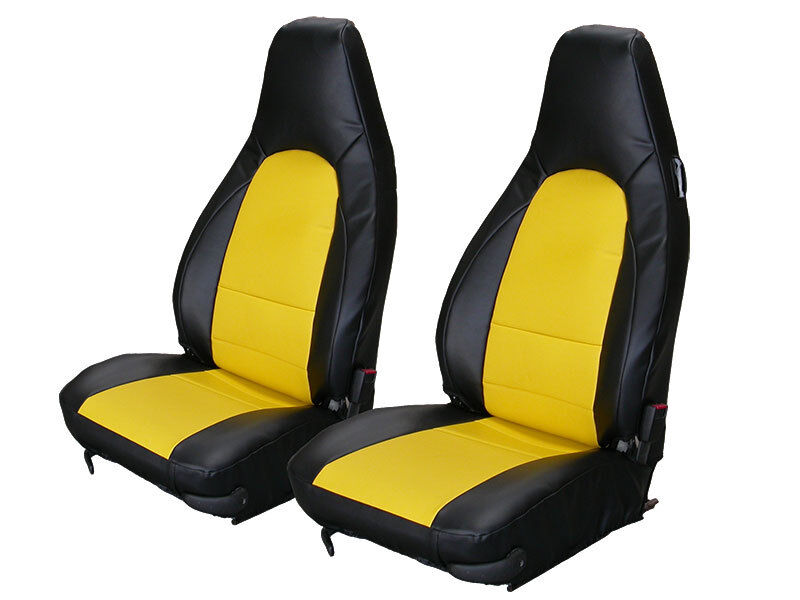 PORSCHE BOXSTER 1997-2004 BLACK/YELLOW VINYL CUSTOM MADE FIT FRONT SEAT COVERS