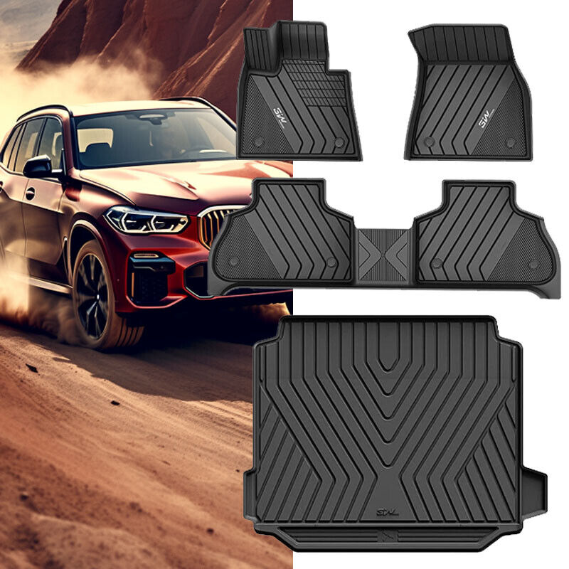 3W Floor Mats and Trunk Mat for BMW X5 2019-2023 All Weather TPE Cargo Liner