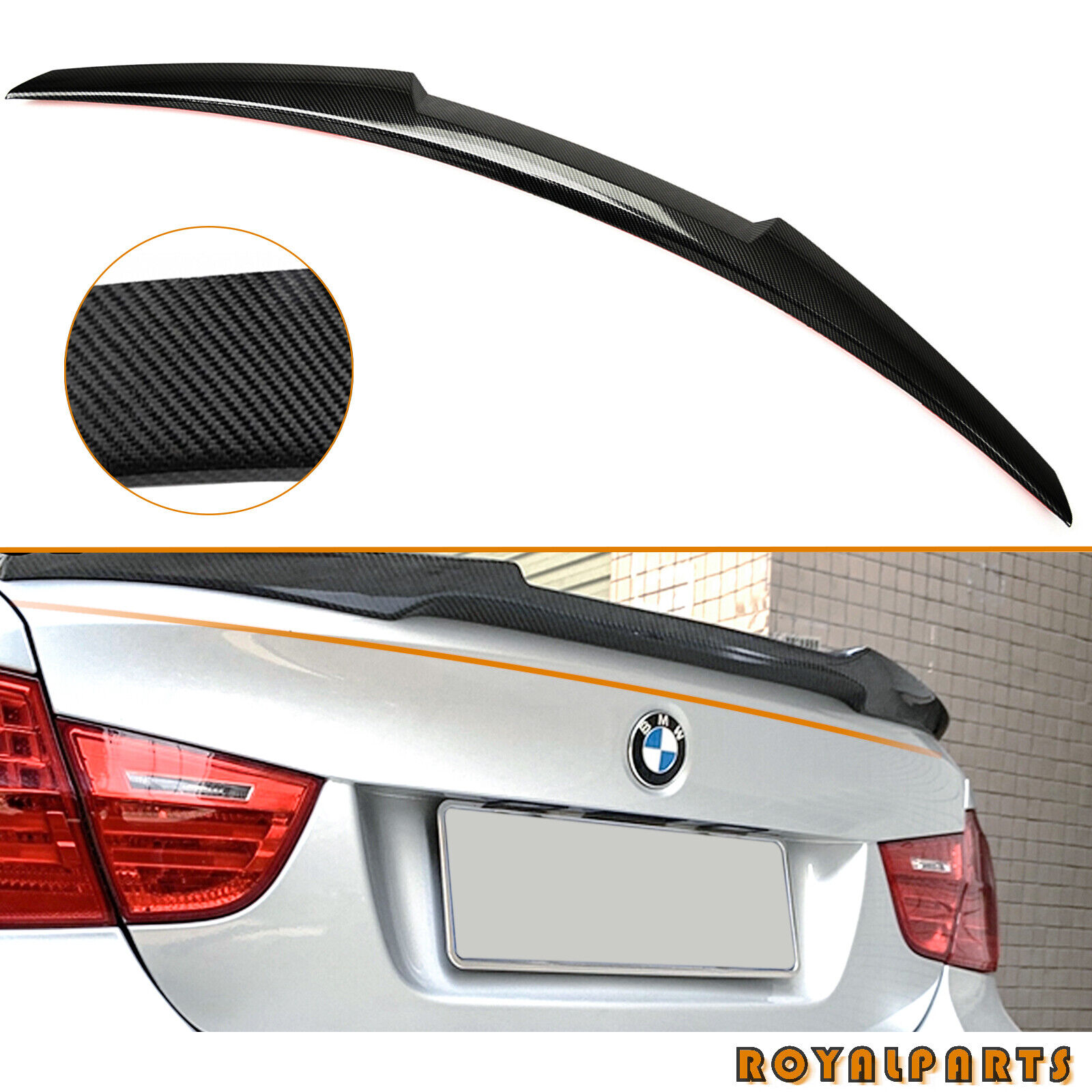 For 06-11 BMW E90 3 Series M3 Sedan Carbon Fiber M4 Style Trunk Lid Spoiler Wing