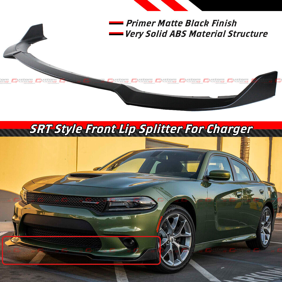 For 2015-22 Dodge Charger SRT Hellcat Scat Pack Matte Black Front Bumper Lip Kit